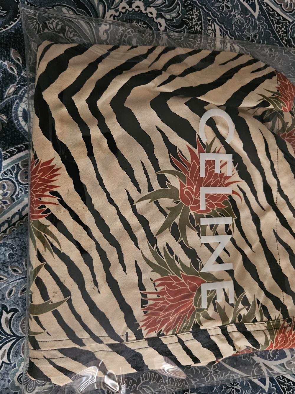 CELINE Zebra Print Floral SWIM SUIT MEN MED SIZE in Beige, Black & Red